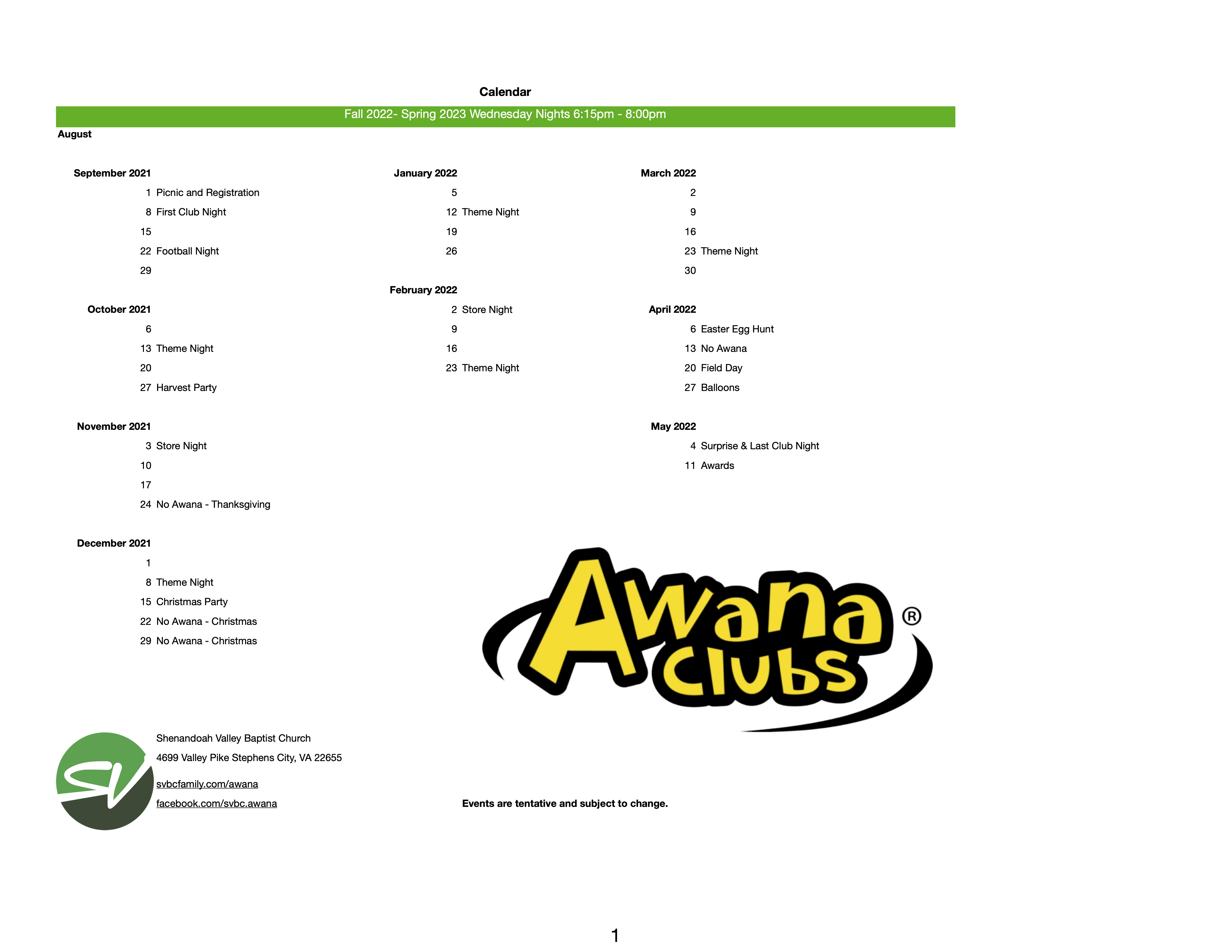 awana-calendar 2021-2022